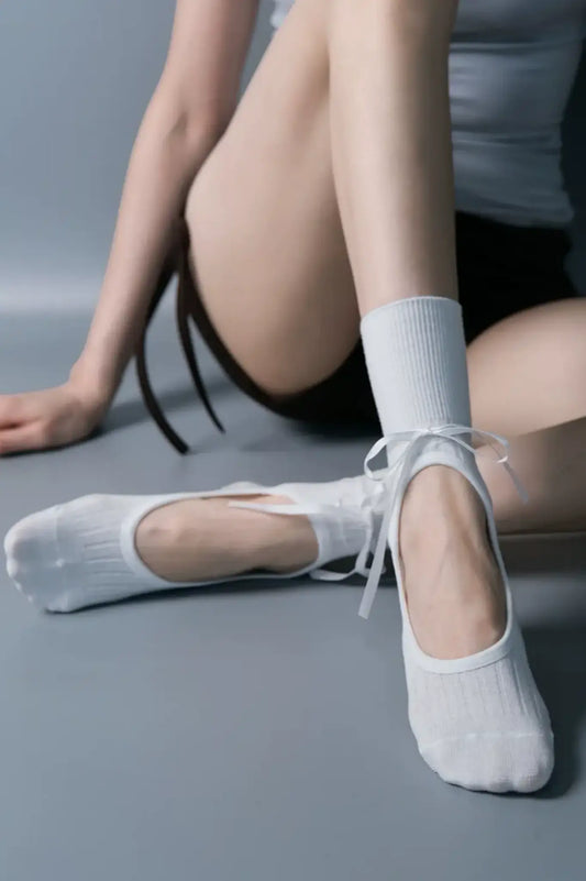 Soleveil™ Korean-Style Mid-Calf Ribbon Grip Pilates Socks - MYSILVERWIND