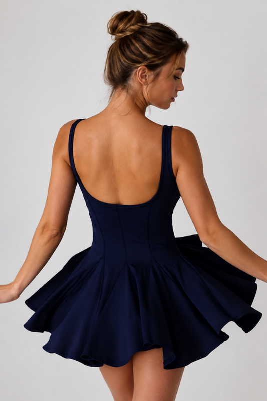 Bowelle Square-Neck Bow Tennis Dress SILVERWIND
