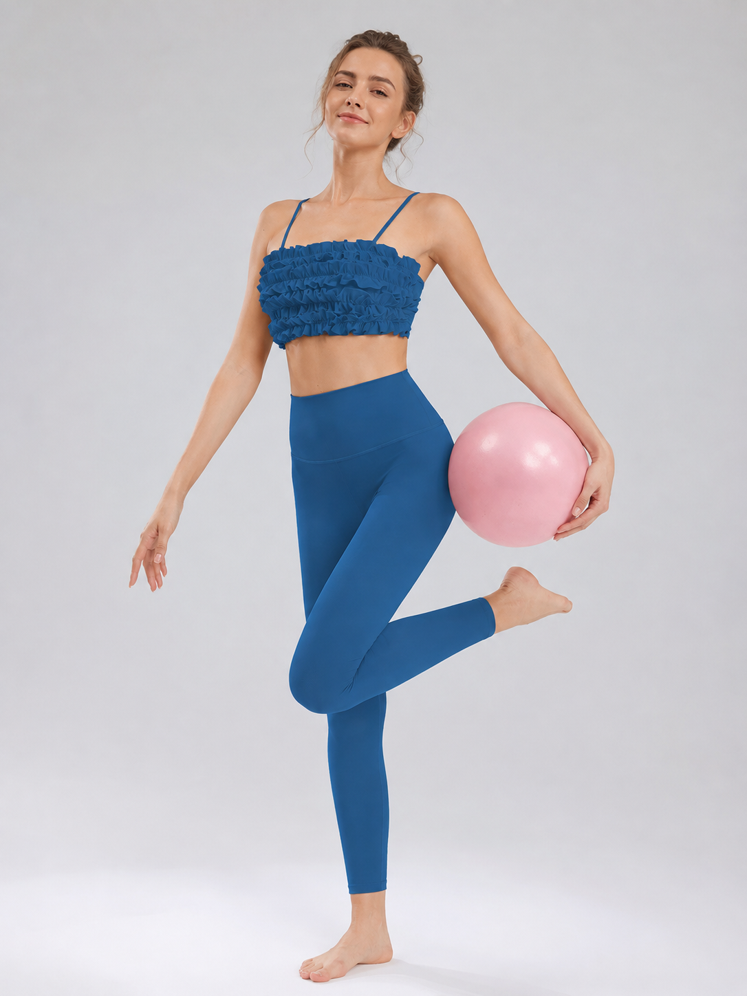 RuffleMuse Lettuce-Edge Backless Pilates Set SILVERWIND