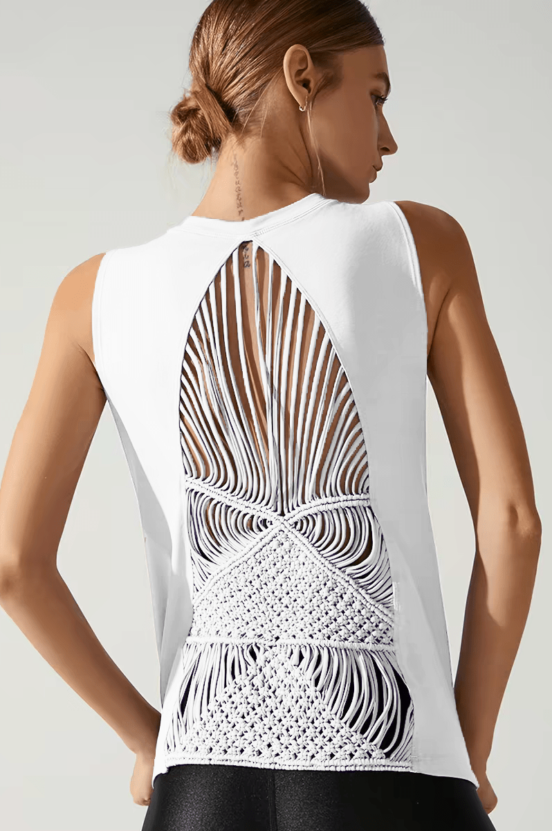 Astra Handwoven Open - Back Active Tank - Pure White (Each piece is crafted over 100 days—please do not measure it by the standards of mechanical replication.） - MYSILVERWIND