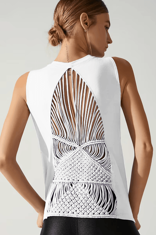 Astra Handwoven Open - Back Active Tank - Pure White (Each piece is crafted over 100 days—please do not measure it by the standards of mechanical replication.） - MYSILVERWIND