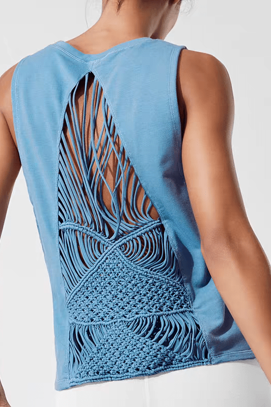Astra Handwoven Open - Back Active Tank - Sky Blue (Each piece is crafted over 100 days—please do not measure it by the standards of mechanical replication.） - MYSILVERWIND