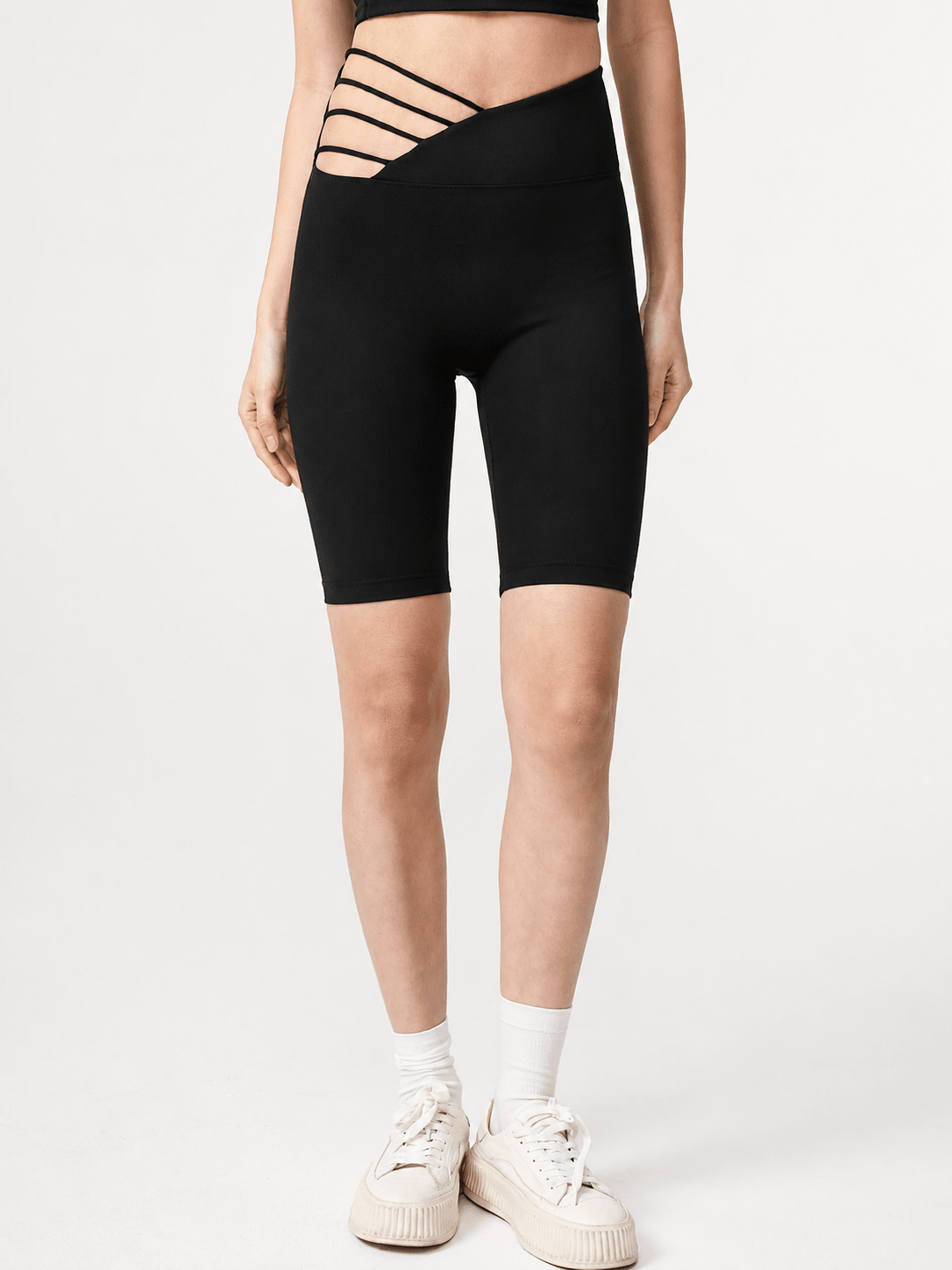 AsymFit No-Front-Seam Asymmetric Waist Biker Shorts - MYSILVERWIND