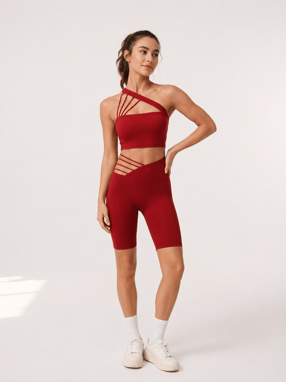 Asymmetric Semi-Cross Strap Sports Bra - MYSILVERWIND