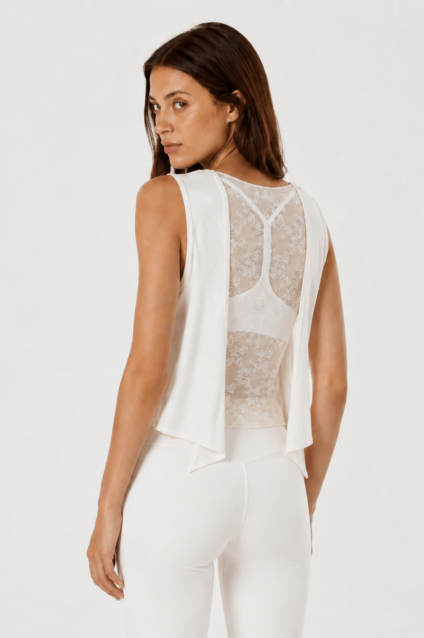Bare Skin Tie - Back Lace Cover - Up Tank - White - MYSILVERWIND