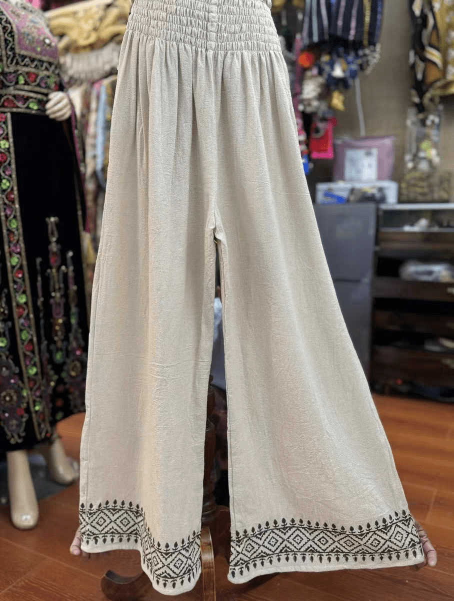 Bohemian Tribal Patchwork Linen Halter Top & Wide - Leg Pants Set - MYSILVERWIND