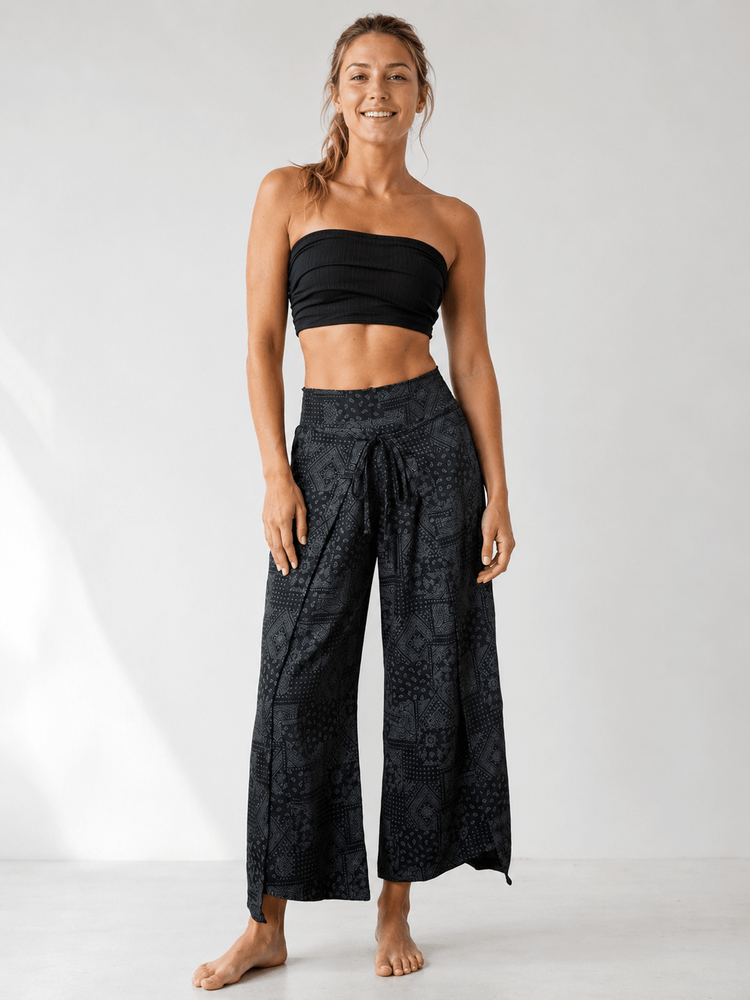 BohoFlow High-Waist Wrap Wide-Leg Yoga Pants - MYSILVERWIND
