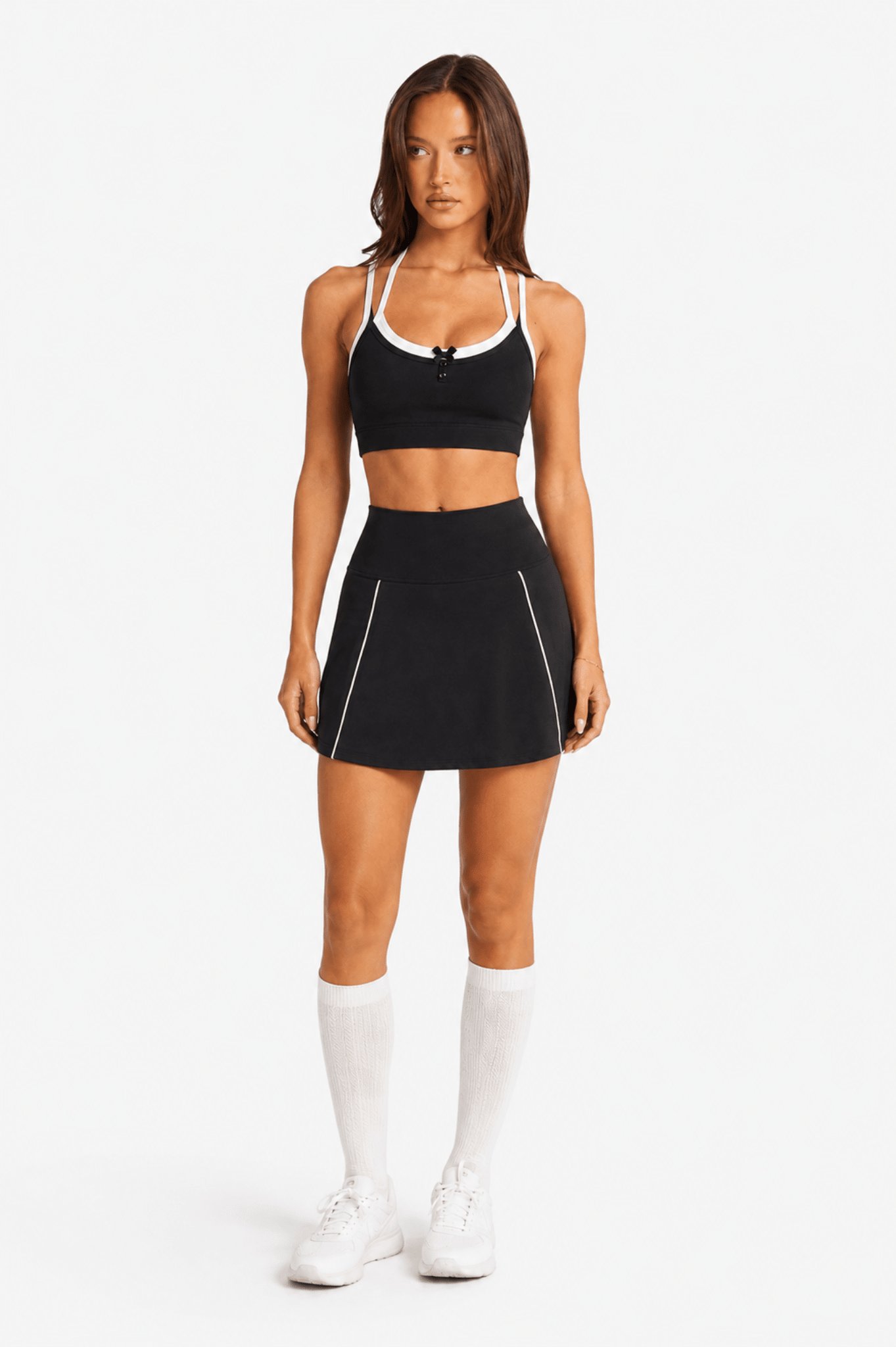 Bow Contrast Trim Double - Strap Sports Bra - Black - MYSILVERWIND