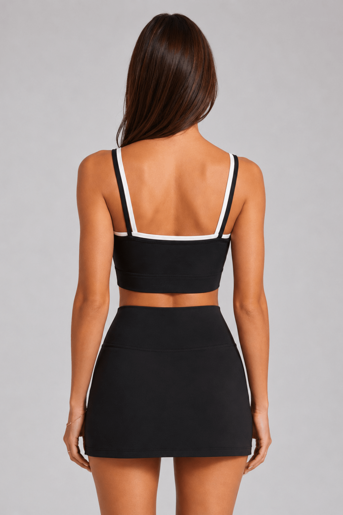 Bow Contrast Trim Double - Strap Sports Bra - Black - MYSILVERWIND