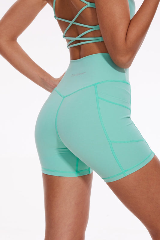 Breeze High - waisted Pocket Biker Shorts - Mint Green - MYSILVERWIND