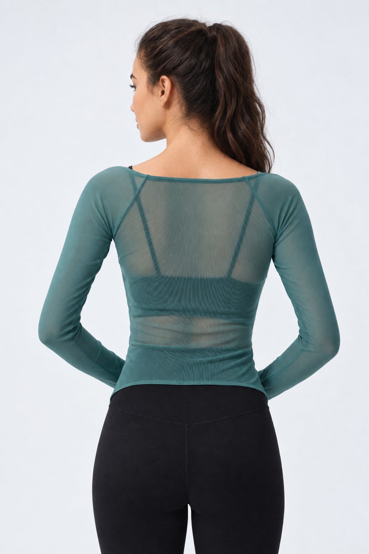 Brittany Blue Ruched Mesh Drawstring Long Sleeve Top - MYSILVERWIND