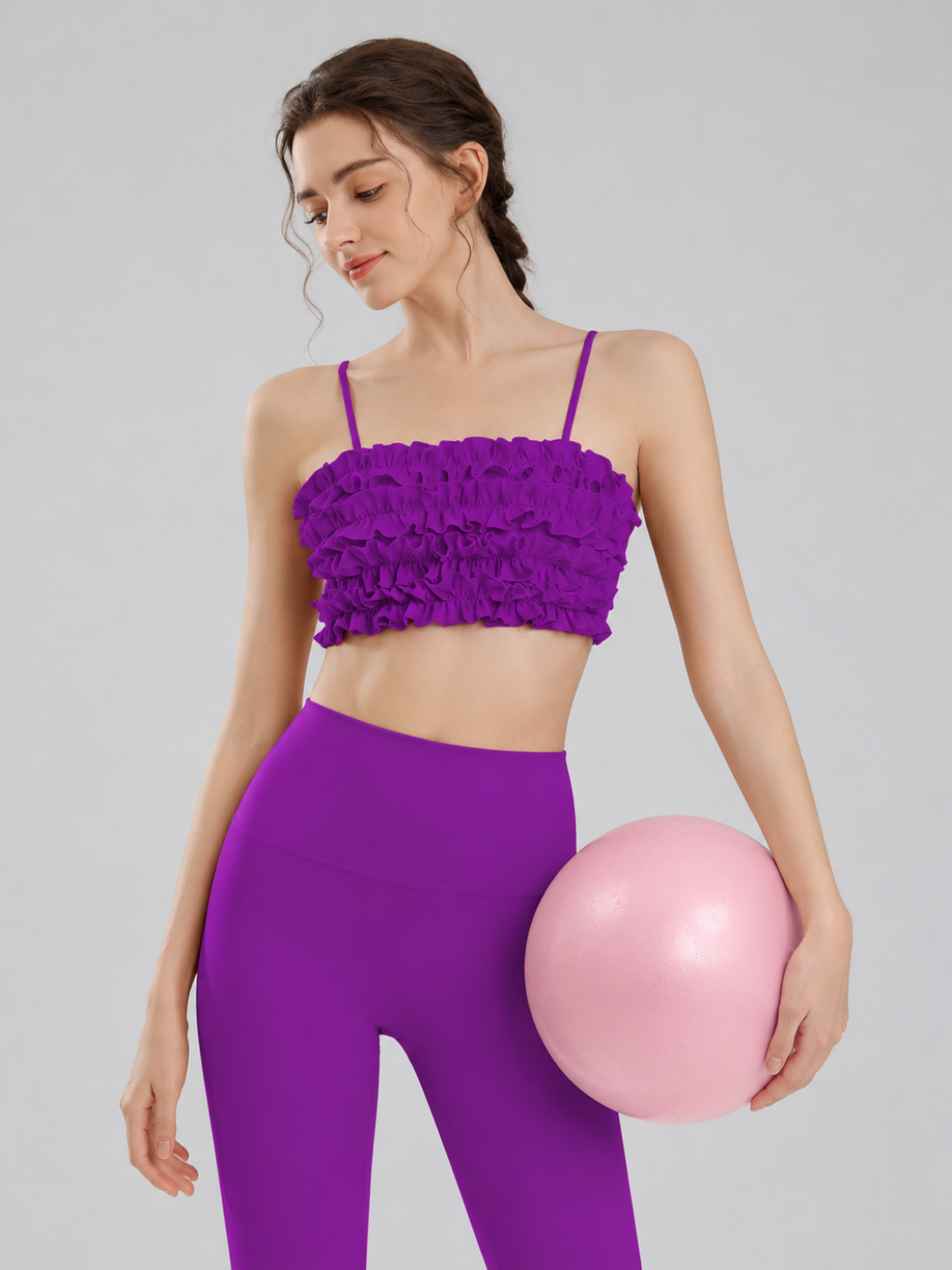 RuffleMuse Lettuce-Edge Backless Pilates Set SILVERWIND