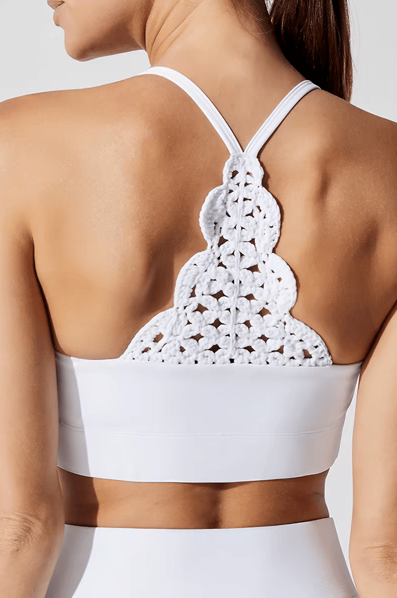 Cascade Handwoven Back Sports Bra - White (Each piece is crafted over 100 days—please do not measure it by the standards of mechanical replication.） - MYSILVERWIND