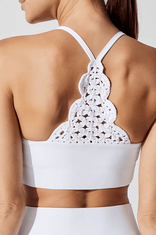 Cascade Handwoven Back Sports Bra - White (Each piece is crafted over 100 days—please do not measure it by the standards of mechanical replication.） - MYSILVERWIND