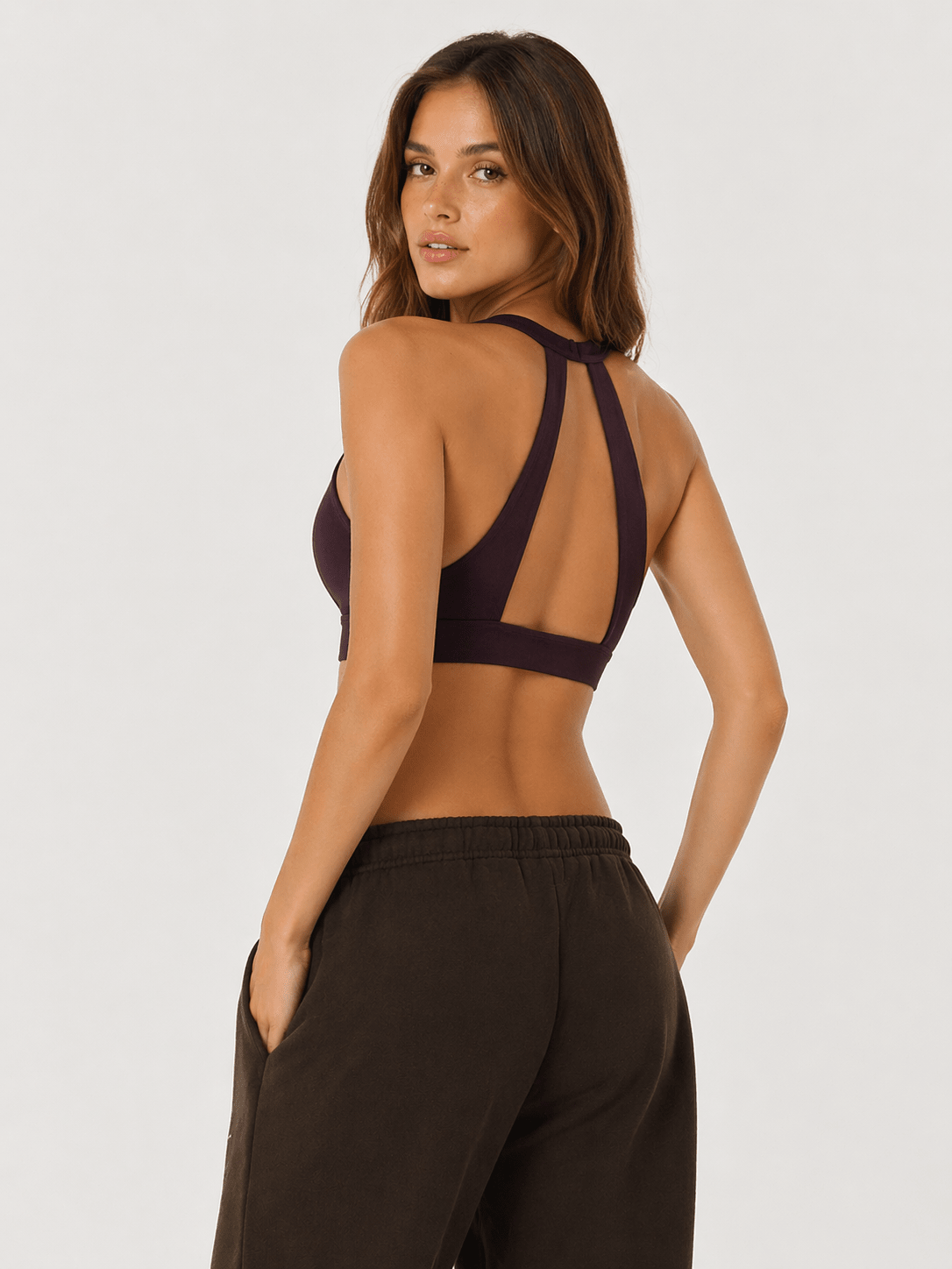 Deep V Sculpt Halter Sports Bra - Black - MYSILVERWIND