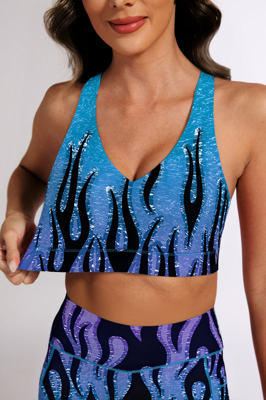 Flame V-shape Strappy Sports Bra - Blue