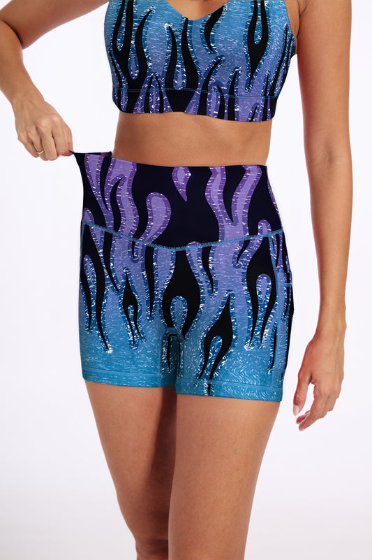 Flame High-Waisted Shorts With Pockets - Blue