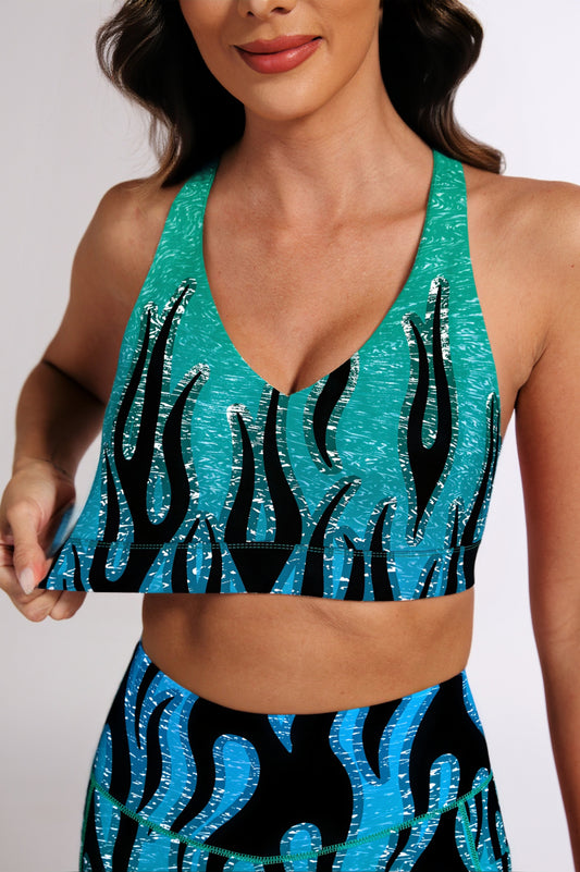 Flame V-shape Strappy Sports Bra - Green