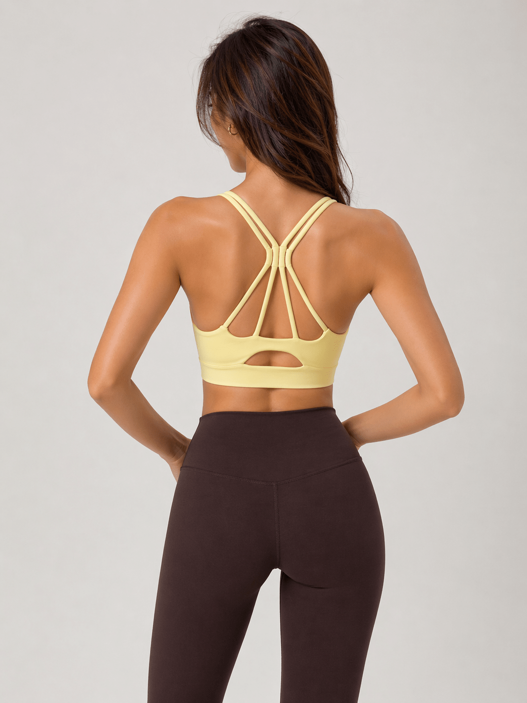 Double - Strap Open - Back Yoga Bra - Cream Yellow - MYSILVERWIND