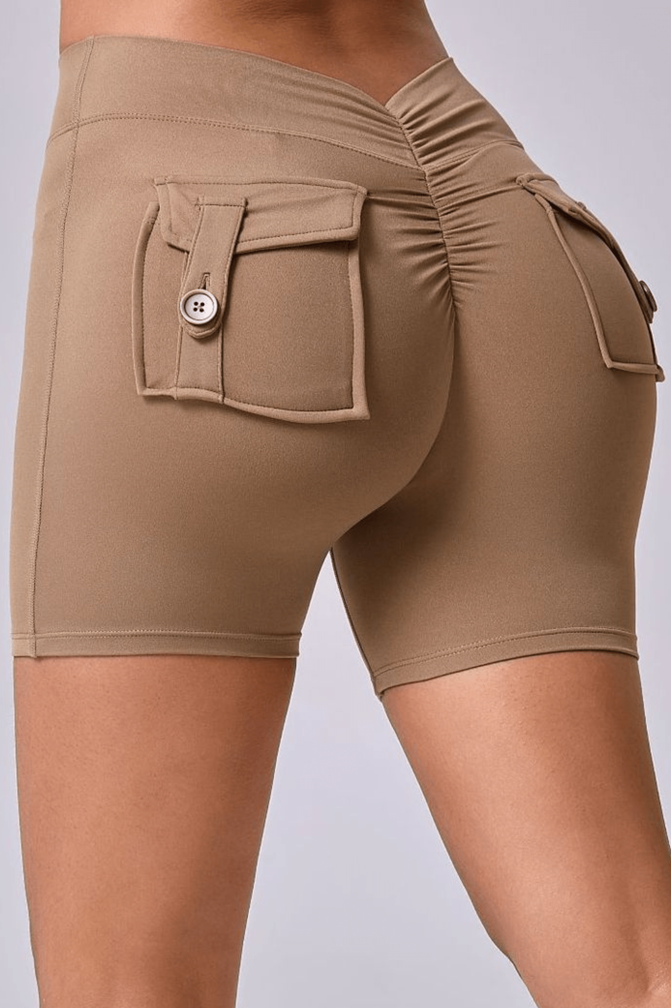 Elevate V - Back Scrunch Shorts With Pocket - Cocoa Brown - MYSILVERWIND