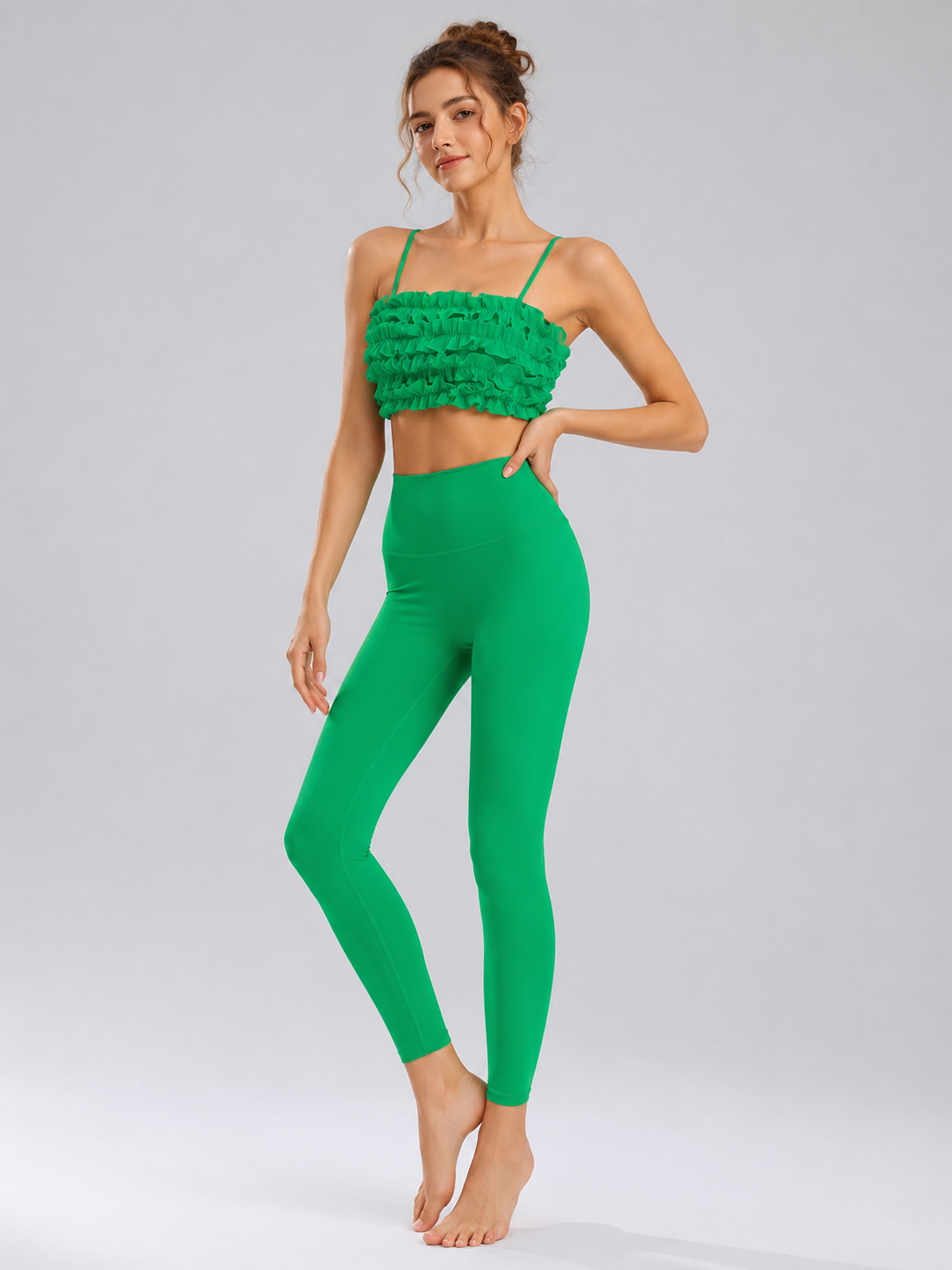 RuffleMuse Lettuce-Edge Backless Pilates Set SILVERWIND