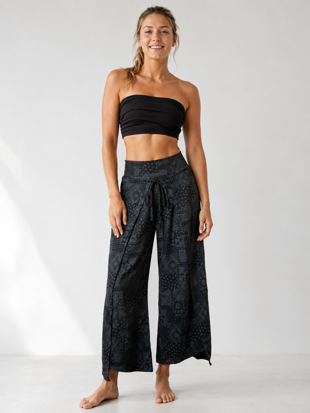 BohoFlow High-Waist Wrap Wide-Leg Yoga Pants SILVERWIND