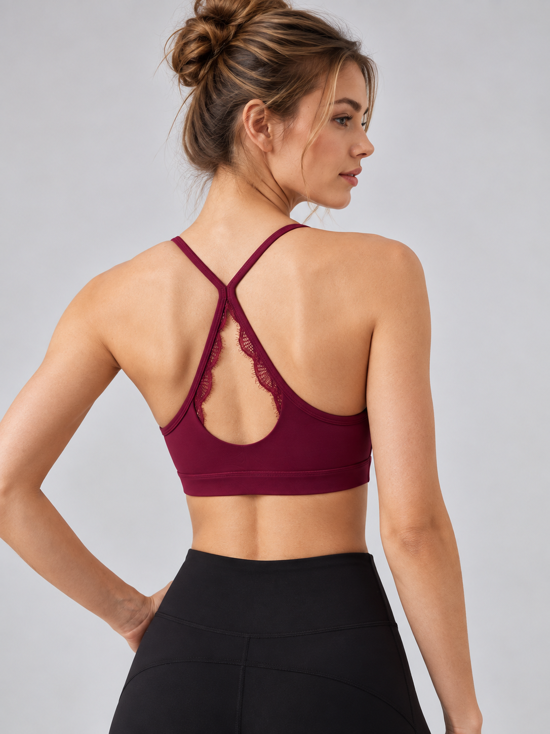 Lacienne Lace Cutout Padded Yoga Bra SILVERWIND