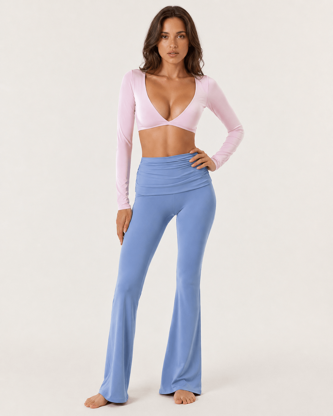 Flow Deep V Crop Top - Pink - MYSILVERWIND