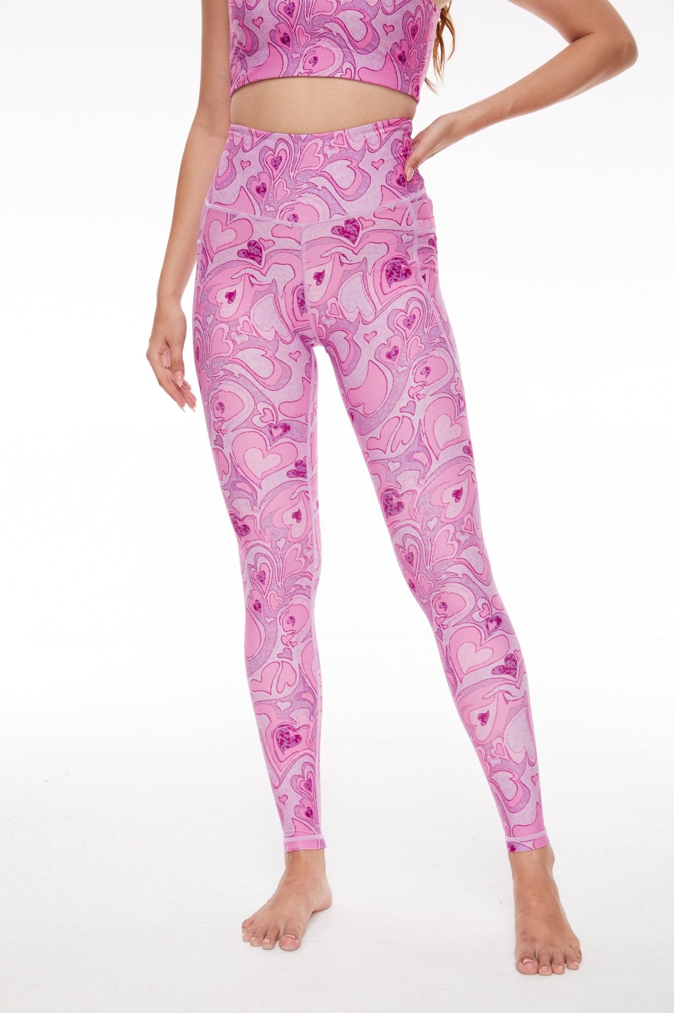 Flow in Love Pink Heart High - waisted Leggings - MYSILVERWIND