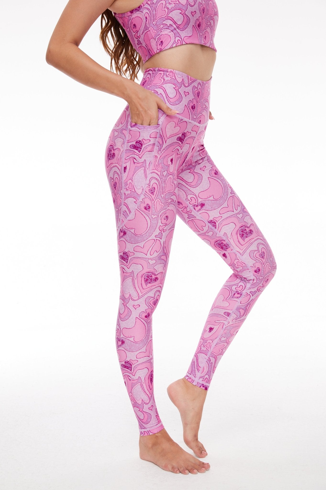 Flow in Love Pink Heart High - waisted Leggings - MYSILVERWIND