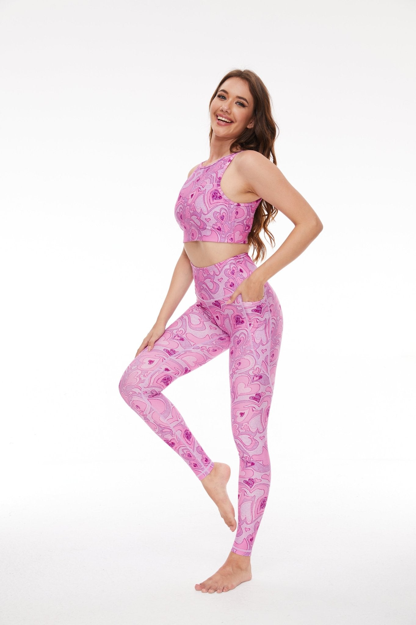 Flow in Love Pink Heart High - waisted Leggings - MYSILVERWIND