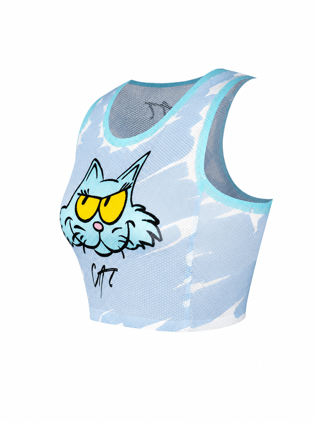 Funny Cat Graphic Performance Running Crop Tank Top - MYSILVERWIND
