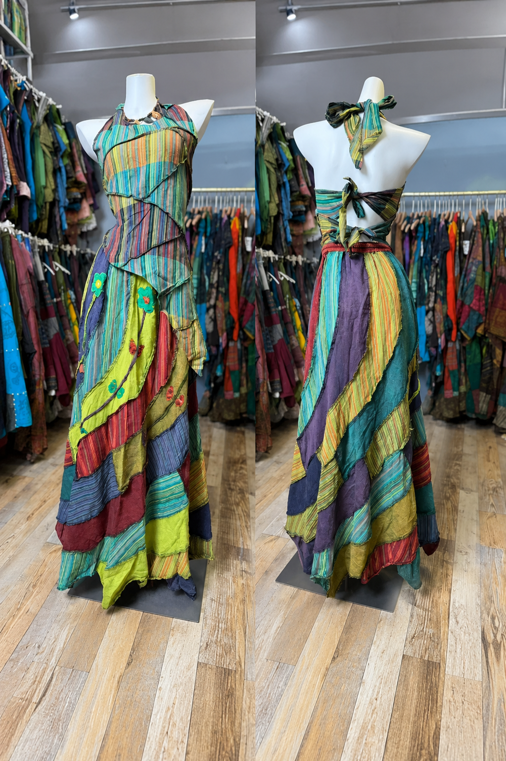 Gypsy Boho Patchwork Halter Maxi Dress - MYSILVERWIND