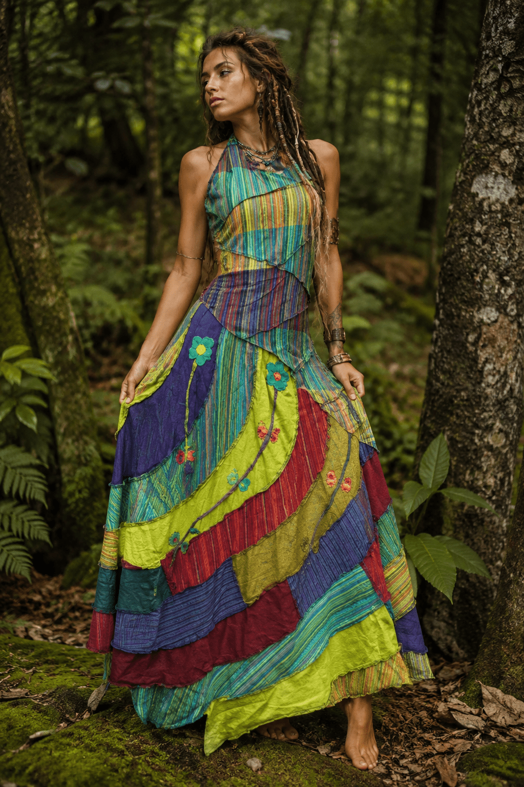 Gypsy Boho Patchwork Halter Maxi Dress - MYSILVERWIND