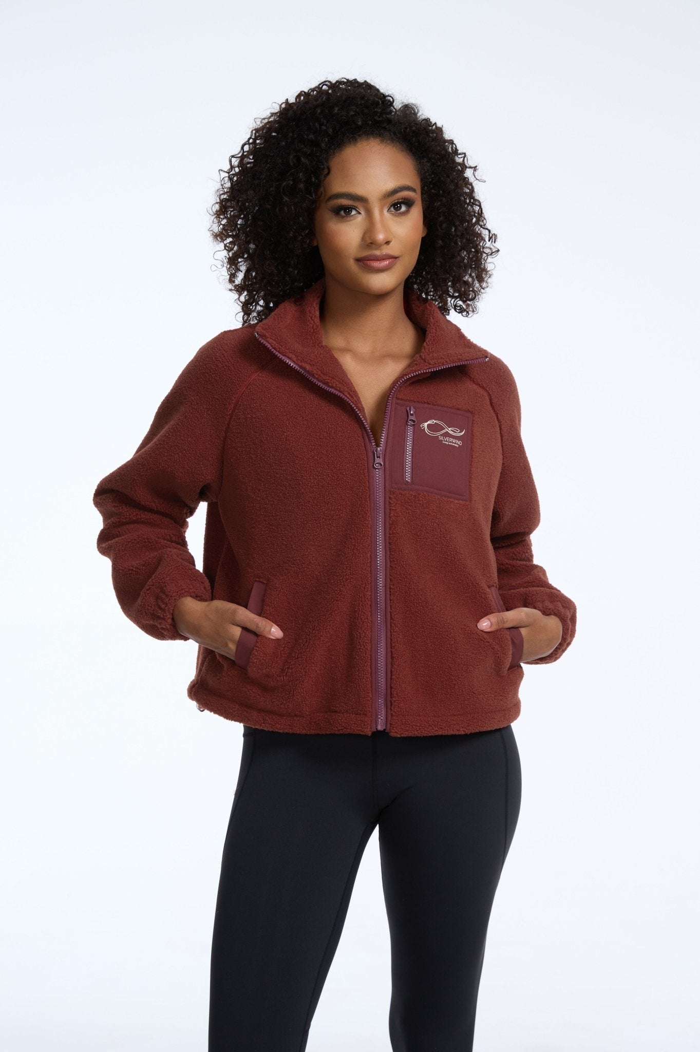Heavyweight Lamb Fleece Stand Collar Zip - up Loose - fit Jacket - Red - MYSILVERWIND