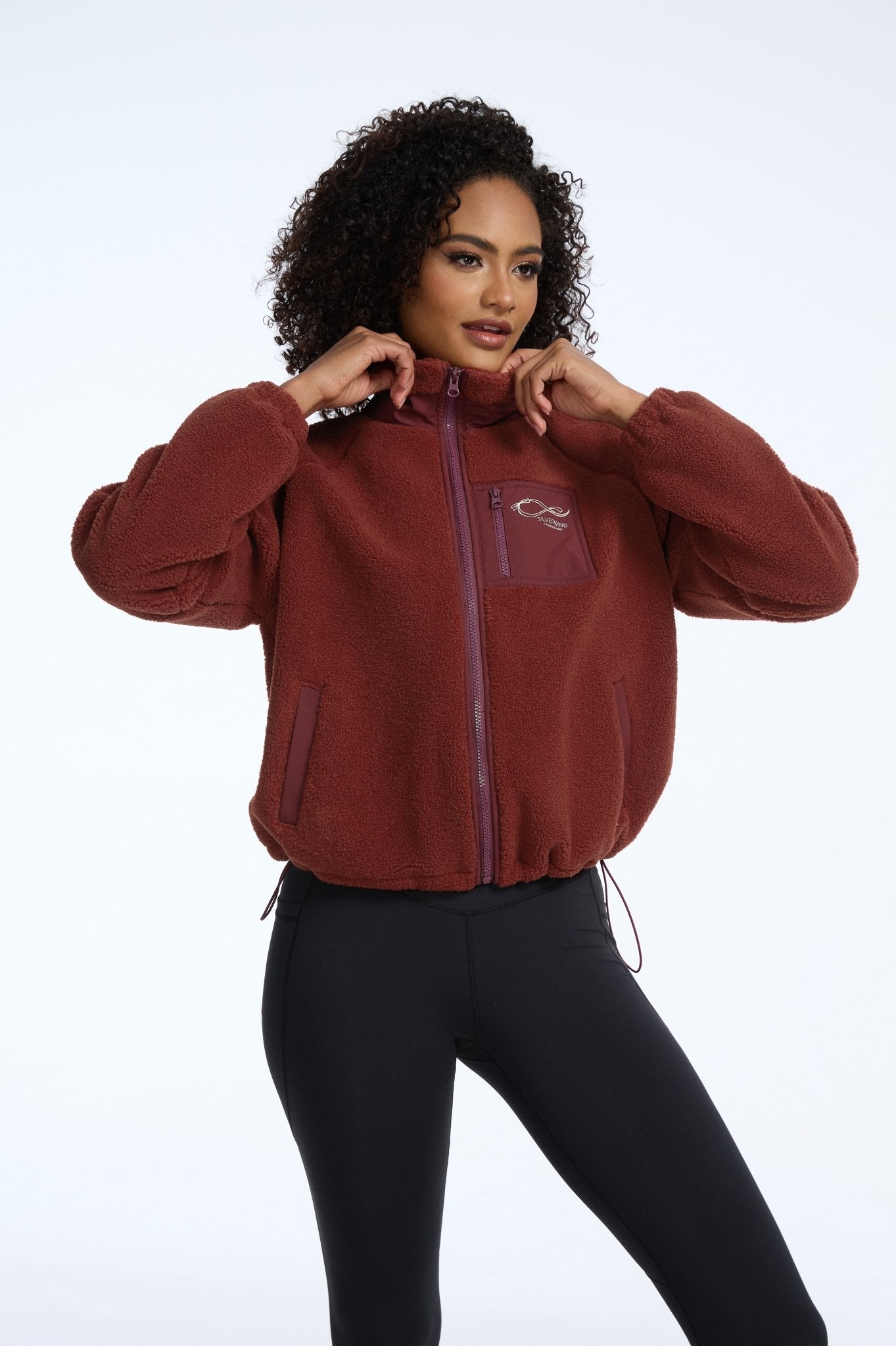 Heavyweight Lamb Fleece Stand Collar Zip - up Loose - fit Jacket - Red - MYSILVERWIND