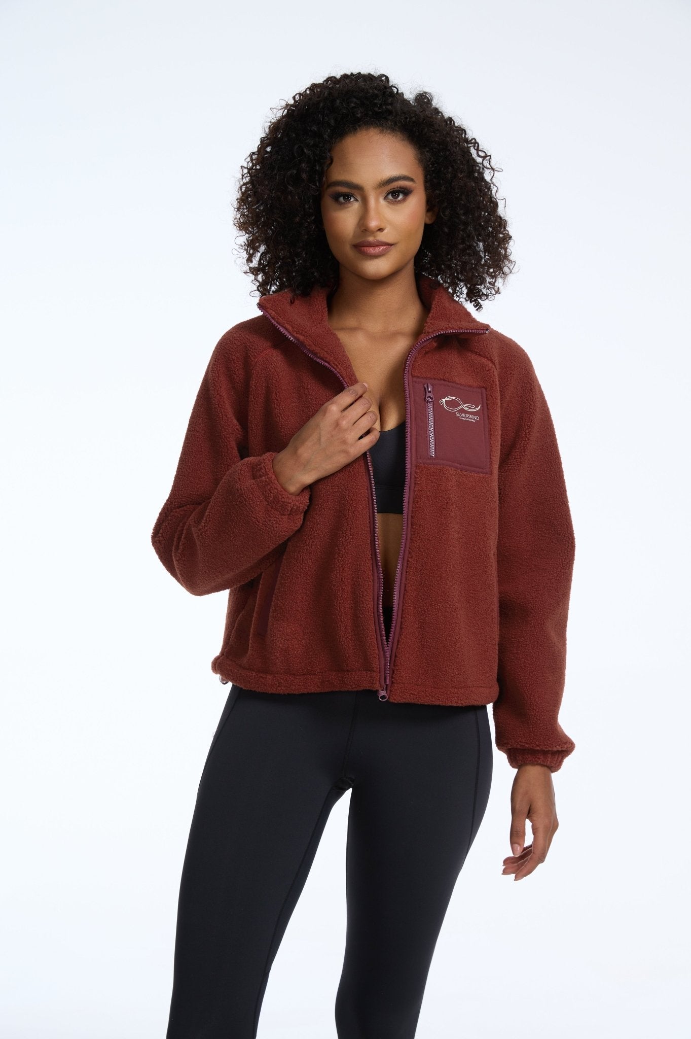 Heavyweight Lamb Fleece Stand Collar Zip - up Loose - fit Jacket - Red - MYSILVERWIND
