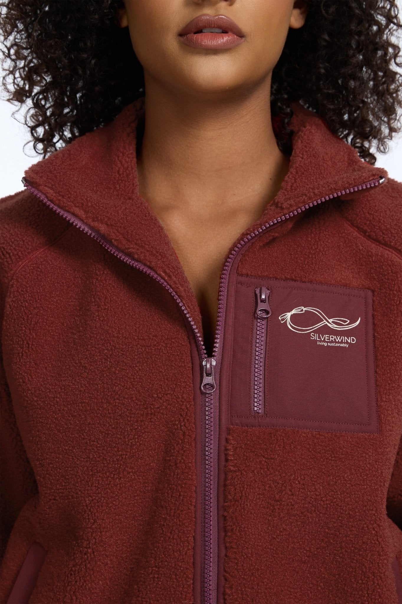 Heavyweight Lamb Fleece Stand Collar Zip - up Loose - fit Jacket - Red - MYSILVERWIND