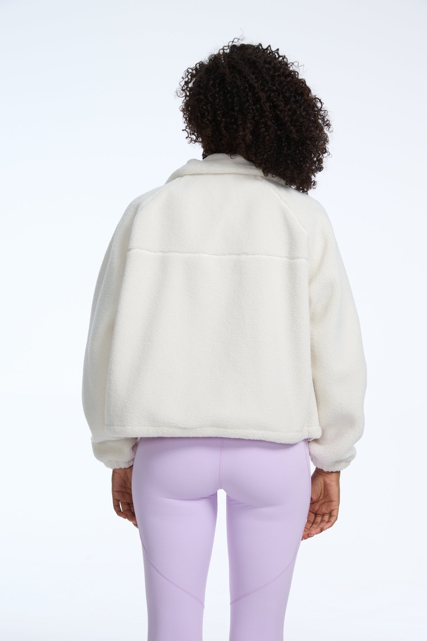 Heavyweight Lamb Fleece Stand Collar Zip - up Loose - fit Jacket - White Purple - MYSILVERWIND