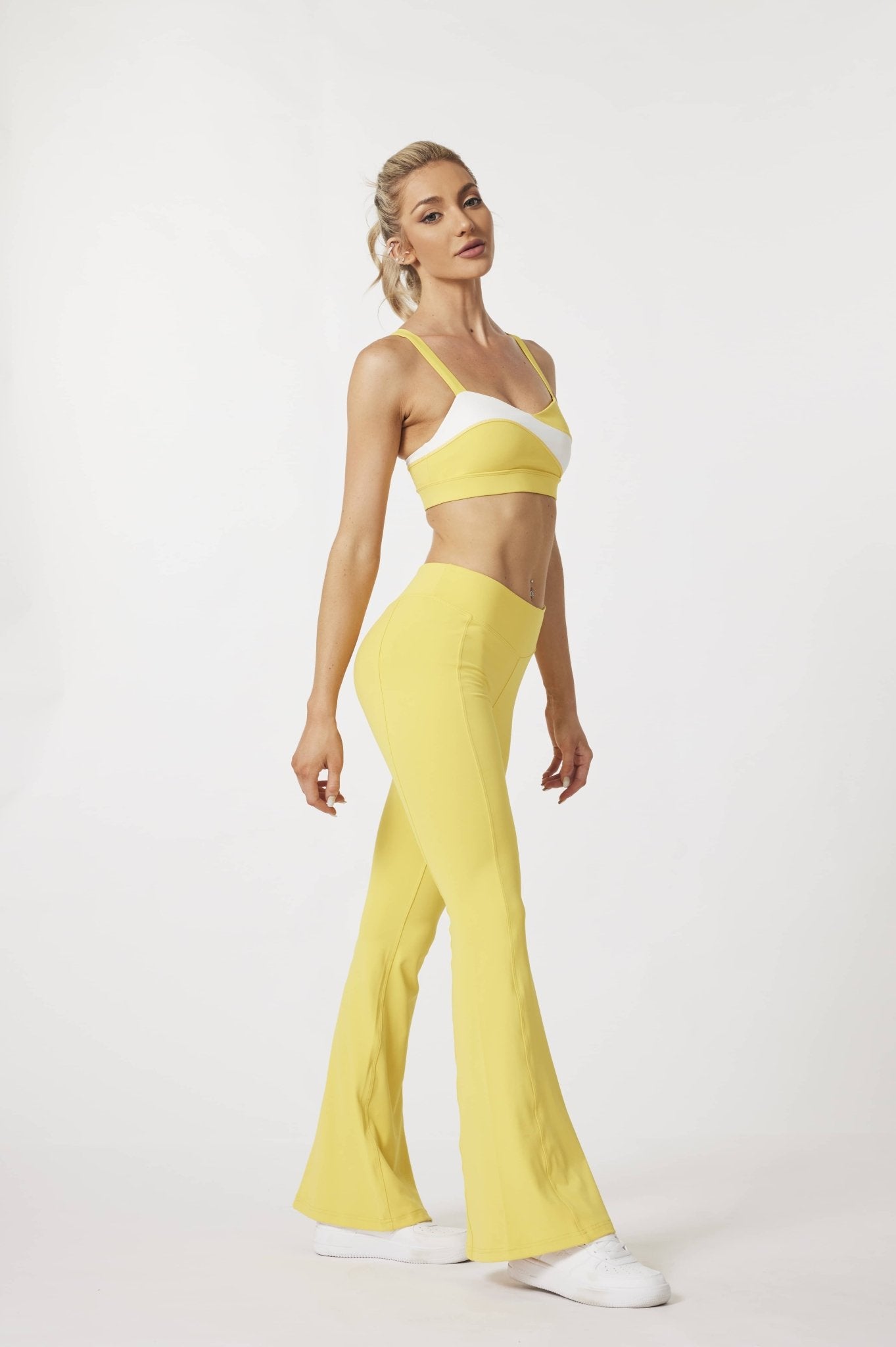 HeyCloud Mid - waisted Flare Leggings - Macaroon Yellow - MYSILVERWIND