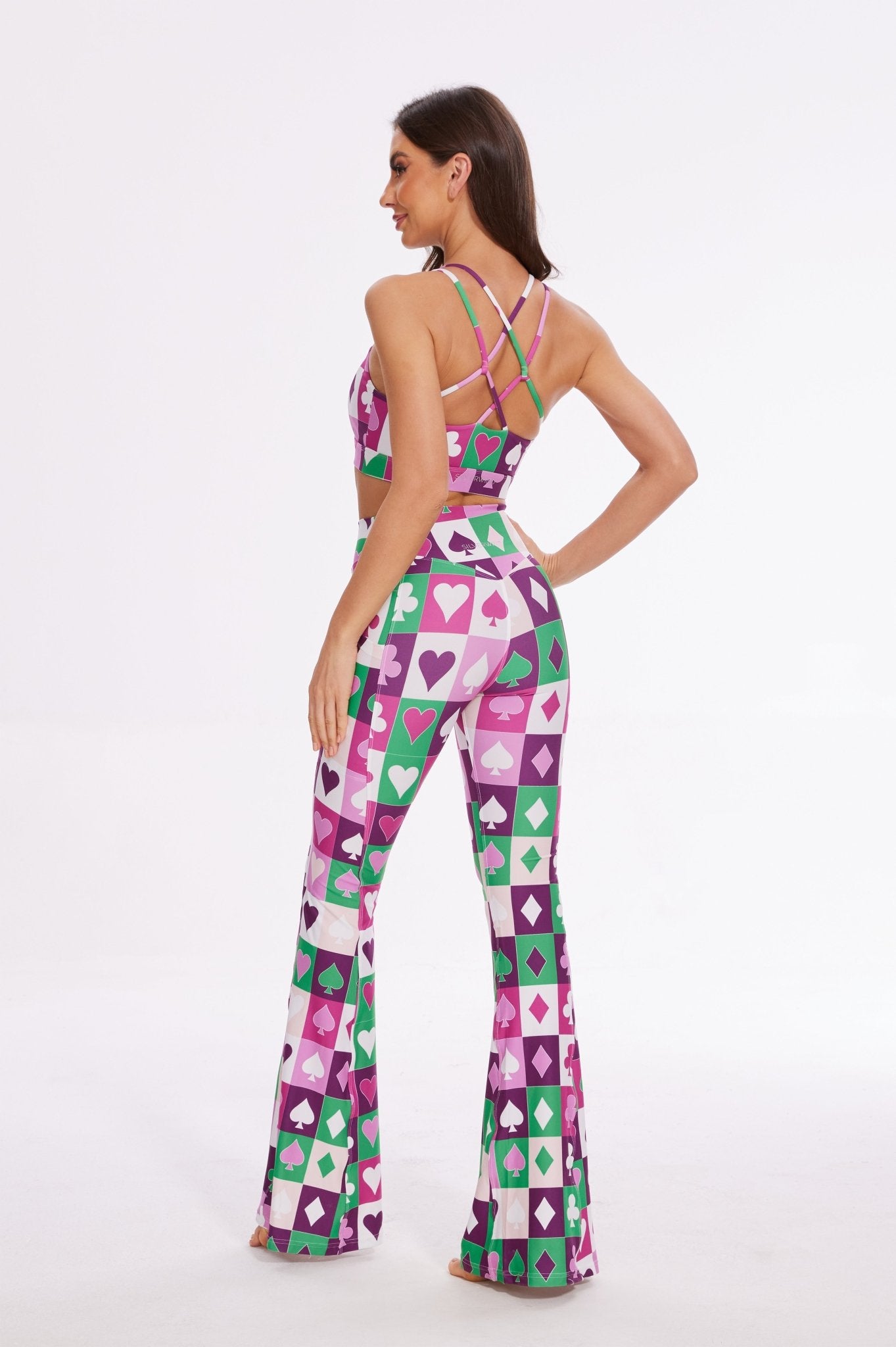 Joyful Clown Mid - waisted Flare Leggings with Pockets - MYSILVERWIND