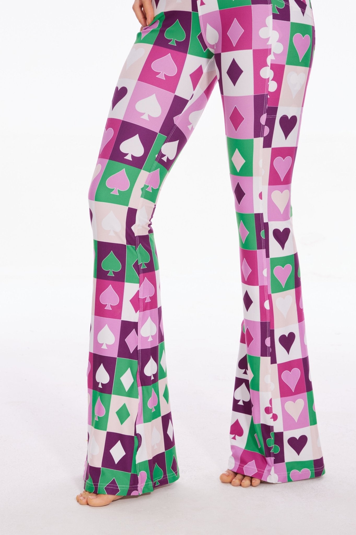 Joyful Clown Mid - waisted Flare Leggings with Pockets - MYSILVERWIND