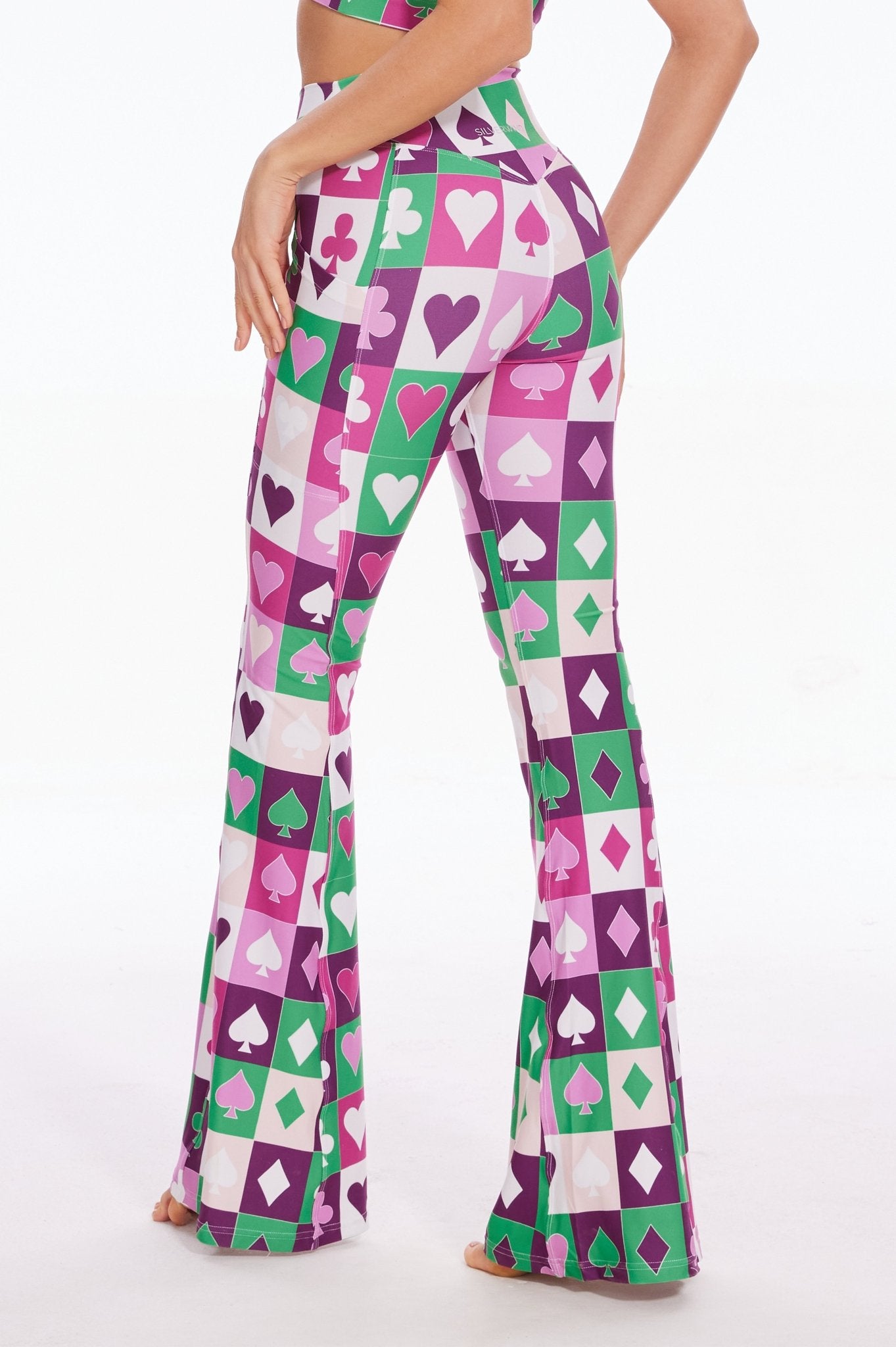 Joyful Clown Mid - waisted Flare Leggings with Pockets - MYSILVERWIND