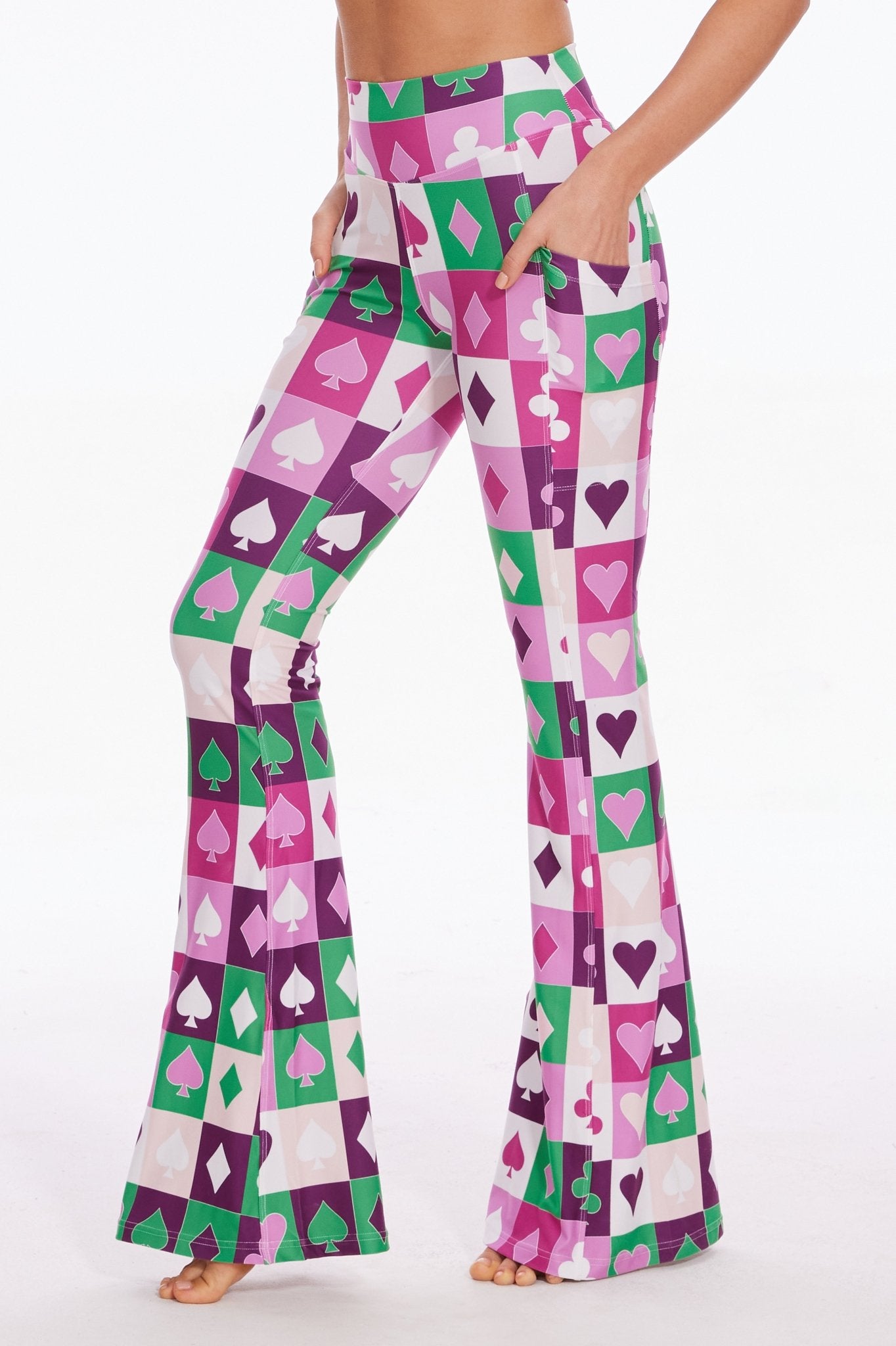 Joyful Clown Mid - waisted Flare Leggings with Pockets - MYSILVERWIND