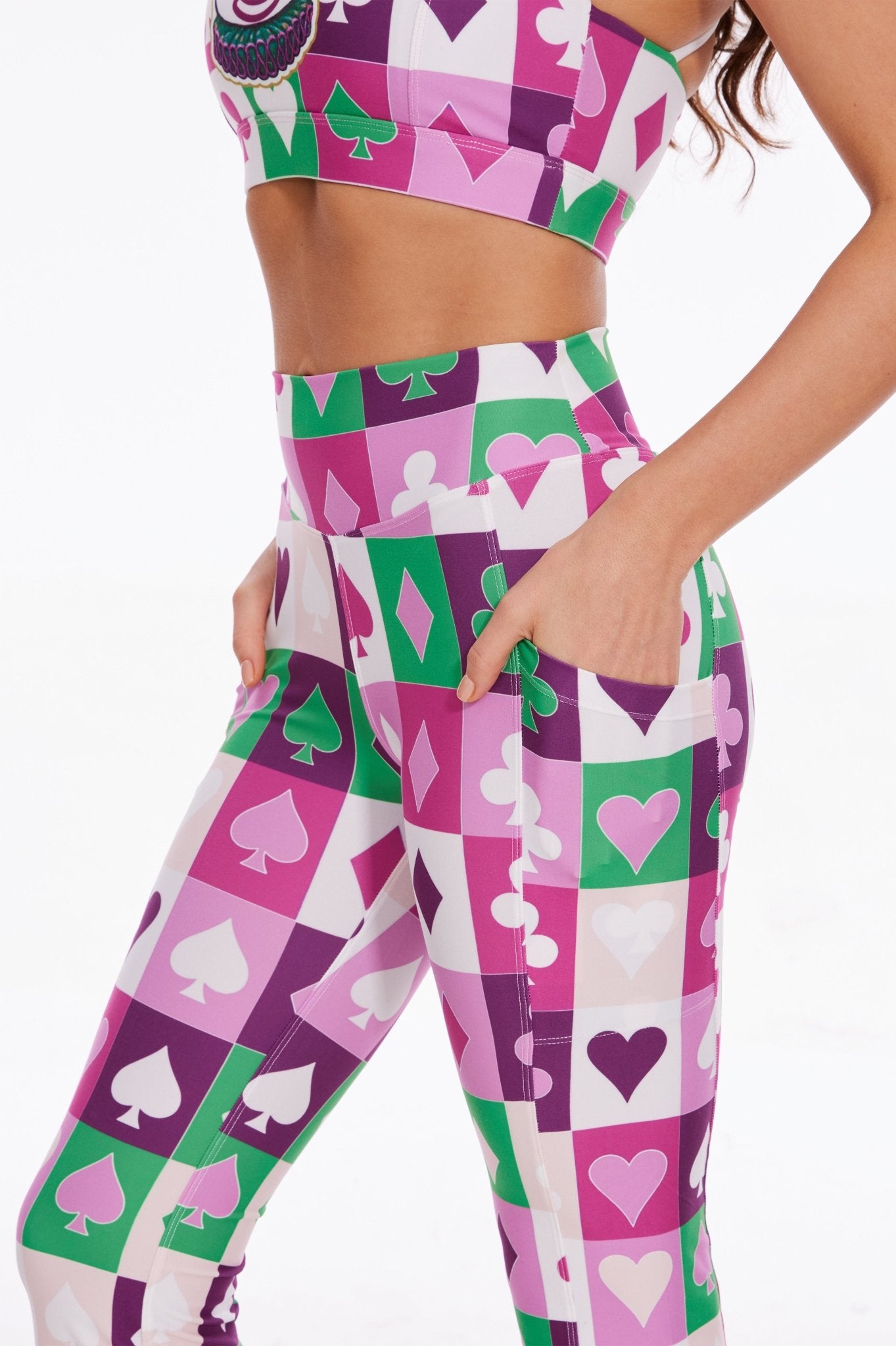 Joyful Clown Mid - waisted Flare Leggings with Pockets - MYSILVERWIND