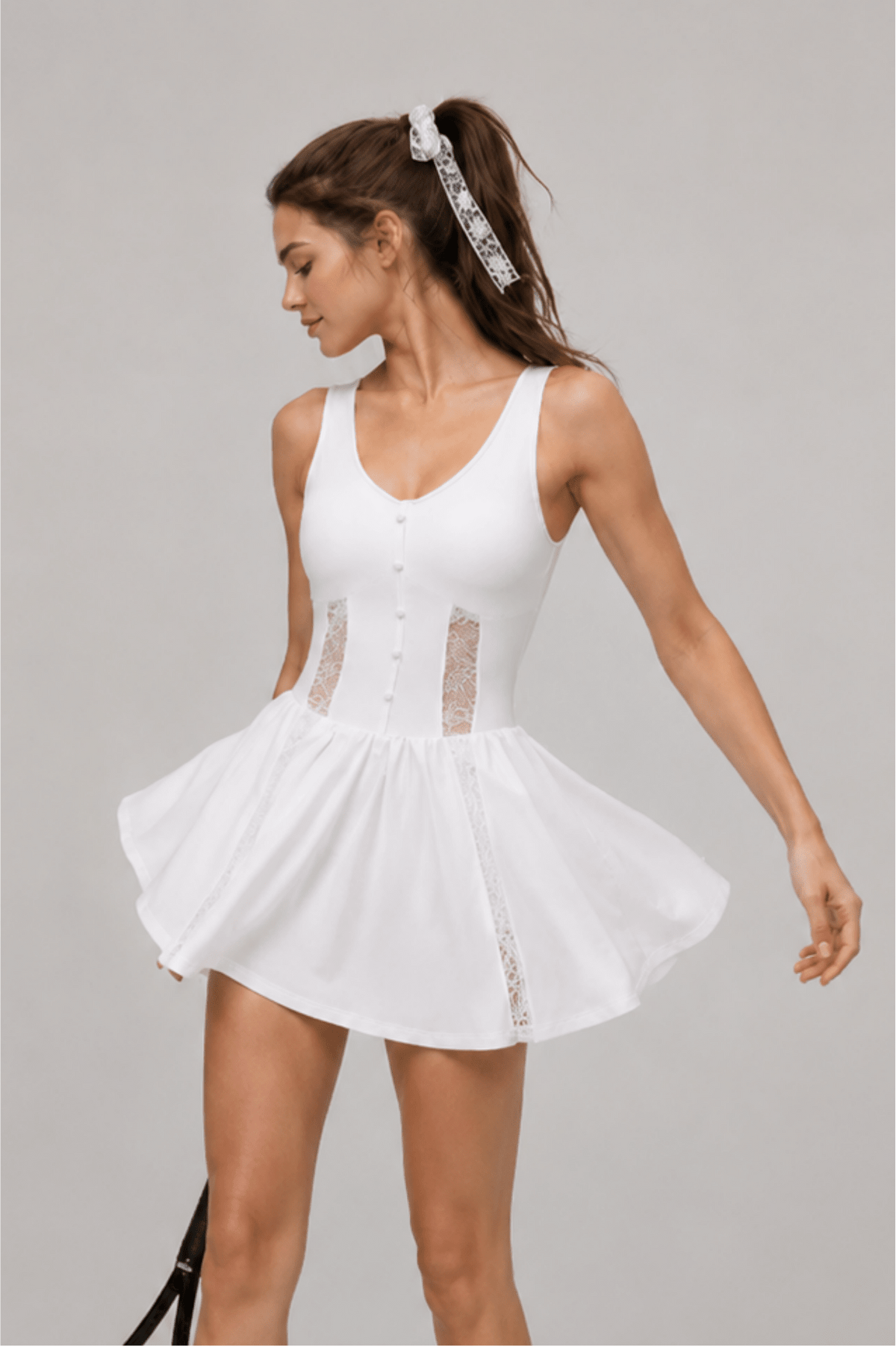 Lacelle Lace-Trim U-Neck Padded Tennis Dress - MYSILVERWIND