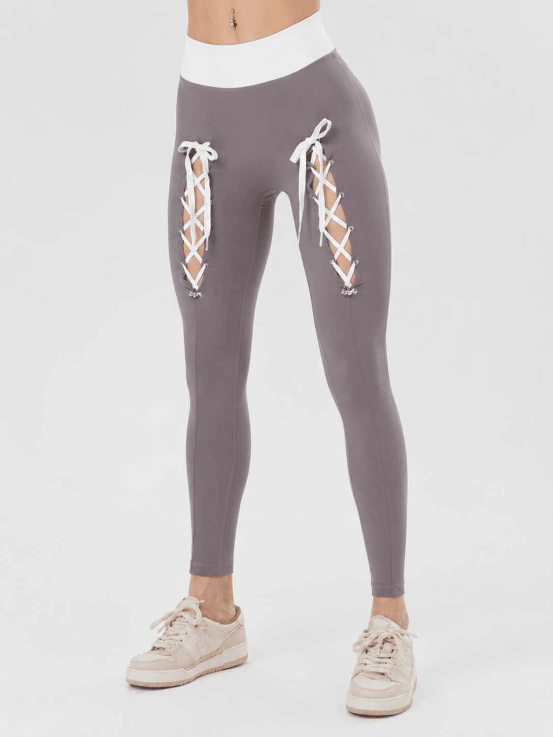 LaceSculpt Drawstring No-Front-Seam Yoga Leggings - MYSILVERWIND