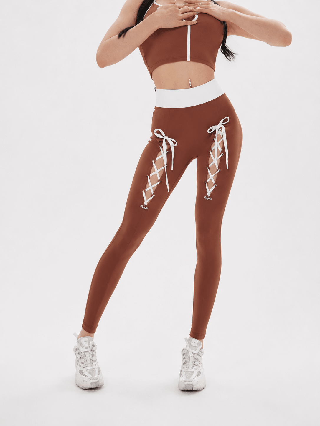 LaceSculpt Drawstring No-Front-Seam Yoga Leggings - MYSILVERWIND