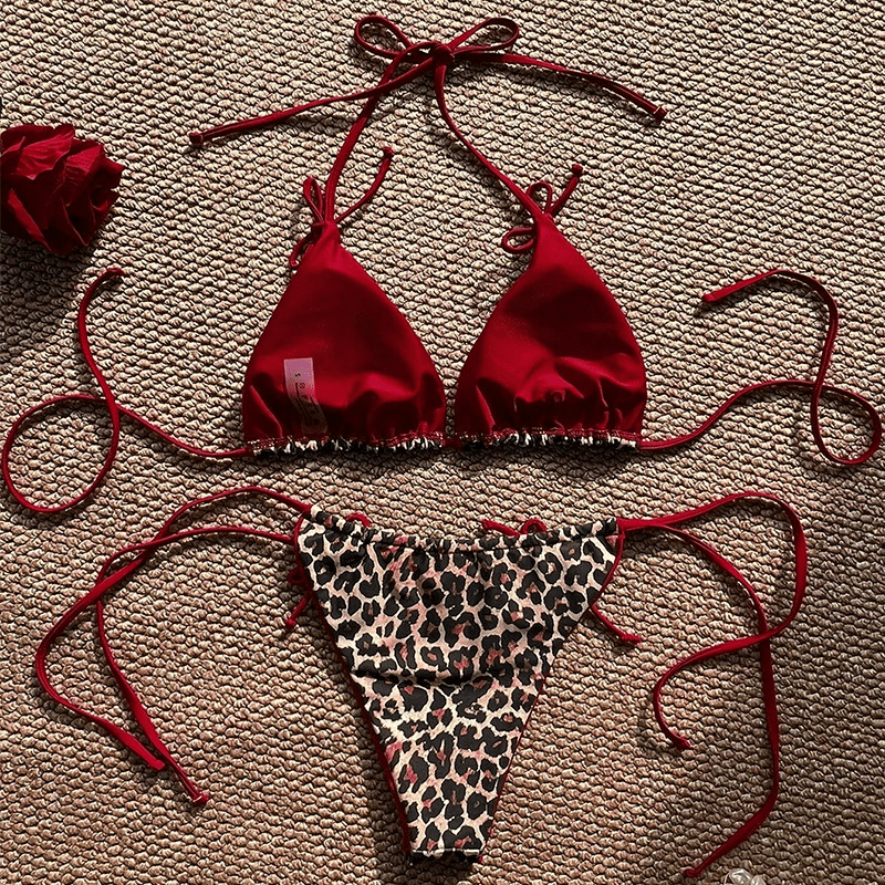 Leopard Tie Side Bikini Top/Bottom - MYSILVERWIND