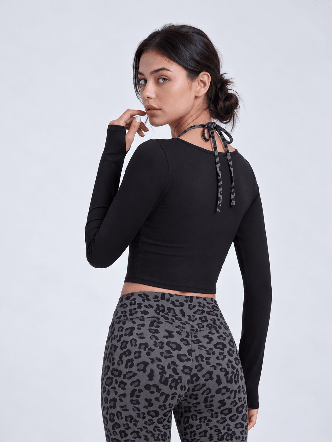 Leovelle Leopard-Print Layered Long-Sleeve Yoga Top - MYSILVERWIND